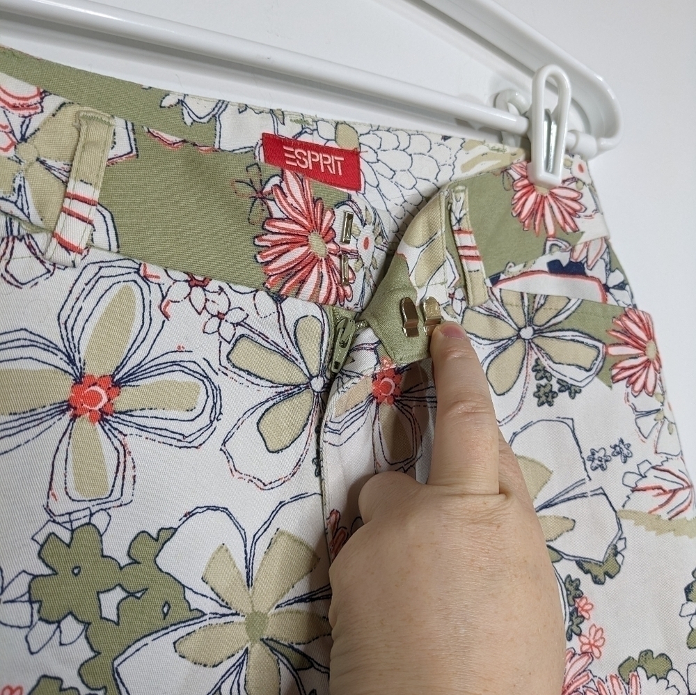 Esprit Floral Print Green and Pink Wide-Leg Pants - Picture 6 of 11